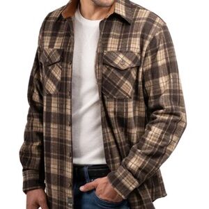 Jachs Men's flannel Heavyweight Brown Plaid Button Down Shirt